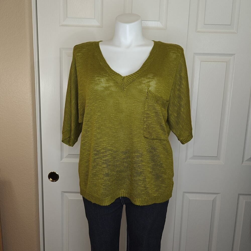 La Miel green V-neck short sleeve knit top sz L